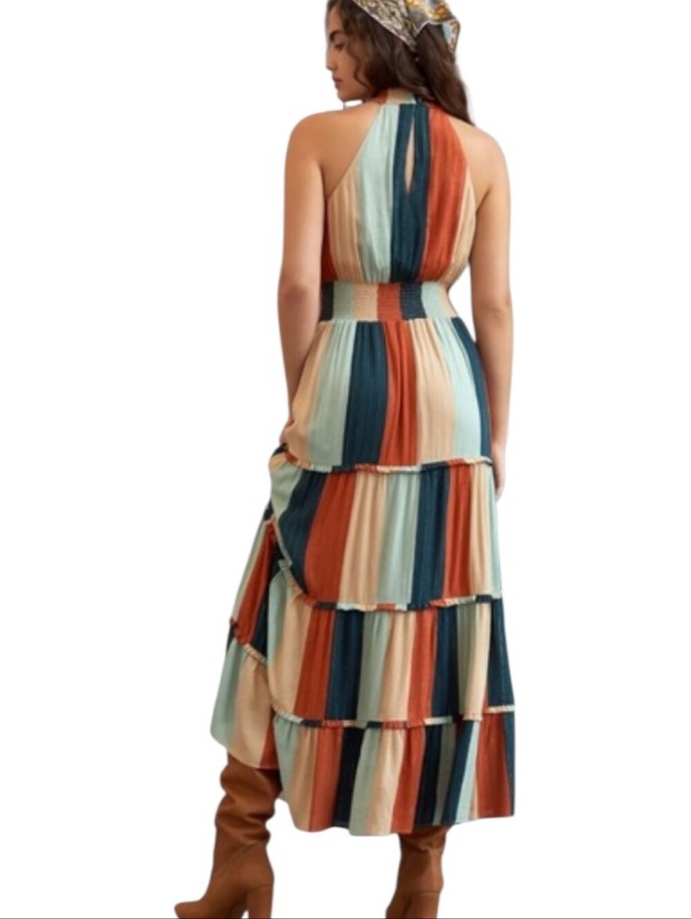 FARM Rio Colorblocked Halter Tiered Maxi Dress Size XS Lined - Picture 3 of 11